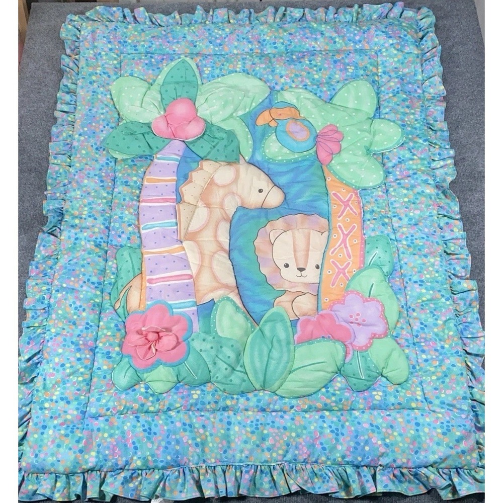VTG Lambs & Ivy 3D Baby Blanket Pastel Ruffles 41x52" Made In USA Crib Toddler